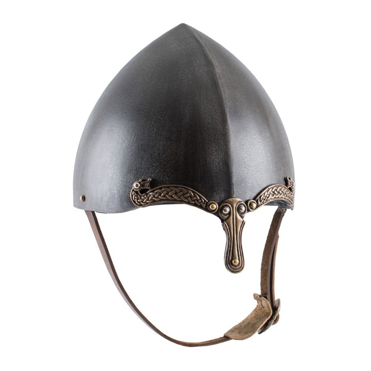 Nasal Helmet with Celtic Motifs, Antiqued Steel