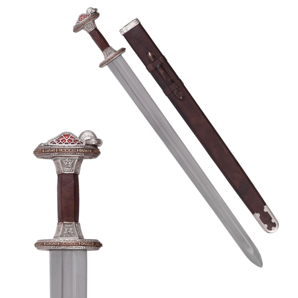 Vendel Period Sword with Scabbard, Tin-Plated Brass Hilt