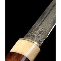 Skramasax, sax en acier damassé avec manche en bois/en os