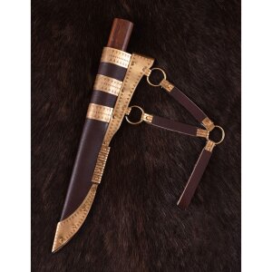 Wikinger-Messer aus Damaststahl mit Holz-/Messinggriff