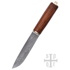 Couteau viking en acier damassé avec manche en bois