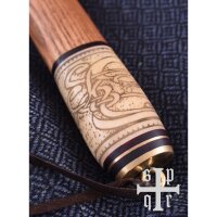 couteau viking, acier damassé, manche bois/os avec motif de nœuds