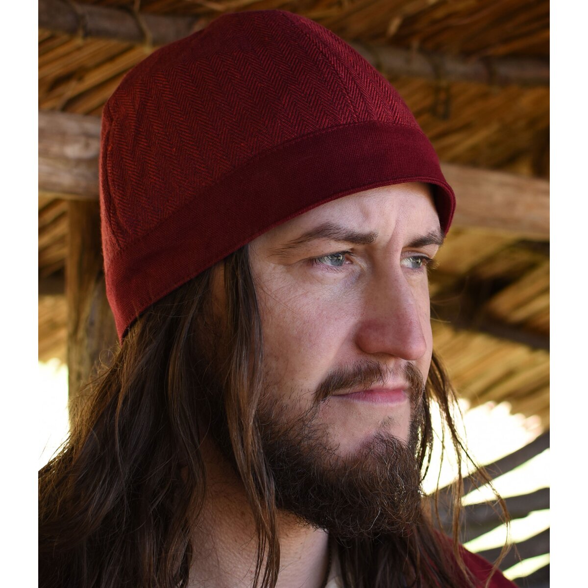 Birka Cap with Herringbone Pattern, wine red