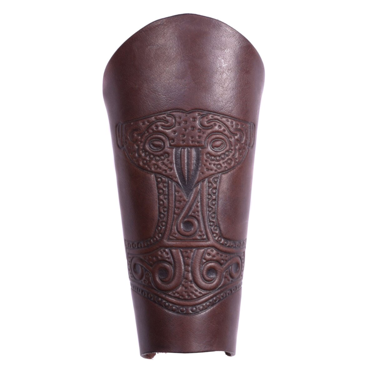 Bracer - Leather wristband with embossed thors hammer, brown