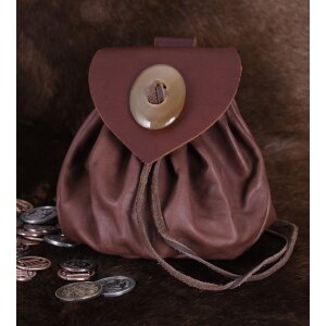 Leather bag with horn button, antique brown