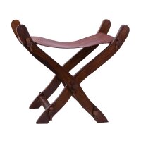 Chaise de ciseaux médiévale avec siège en cuir