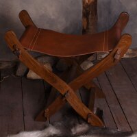 Chaise de ciseaux médiévale avec siège en cuir