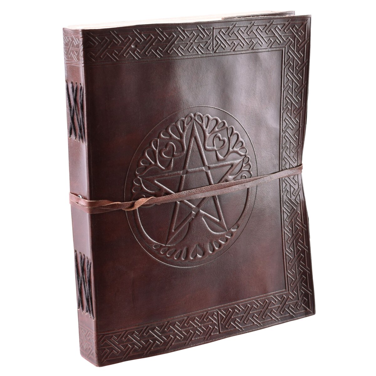 Grand livre en cuir avec pentagramme, brun, env. 20 x 25 cm