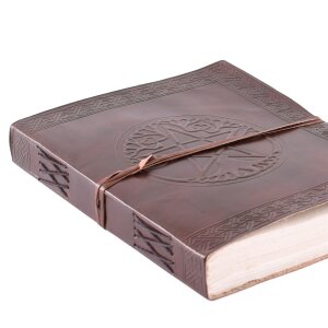 Grand livre en cuir avec pentagramme, brun, env. 20 x 25 cm