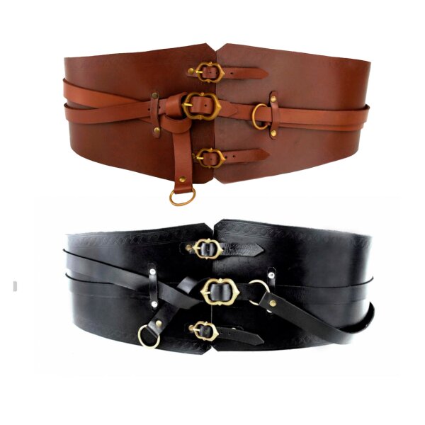 Ceinture de corsage en cuir avec 3 boucles et 2 anneaux