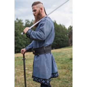 Tunique viking avec applications en cuir véritable - Bleu