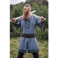 Tunique viking avec applications en cuir véritable - Bleu