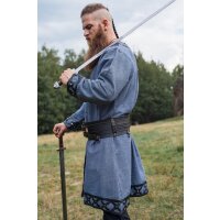 Tunique viking avec applications en cuir véritable - Bleu