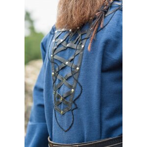 Tunique Viking avec applications en cuir véritable - Bleu foncé