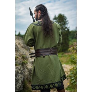 Viking tunic with genuine leather applications - green