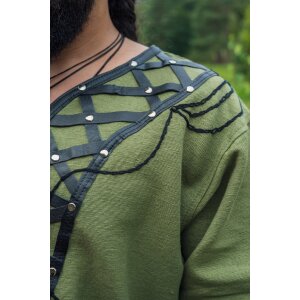 Tunique viking avec applications en cuir véritable - Vert