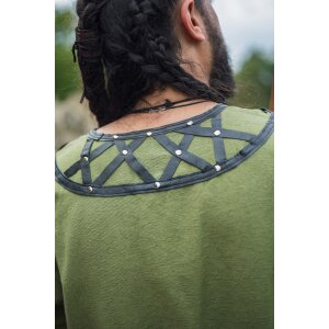 Tunique viking avec applications en cuir véritable - Vert