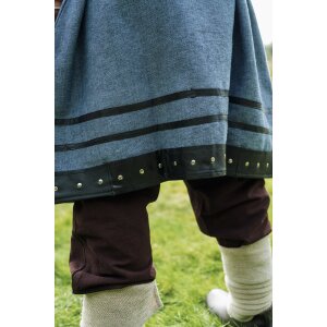 Tunique viking à manches courtes avec applications en cuir véritable - bleu gris