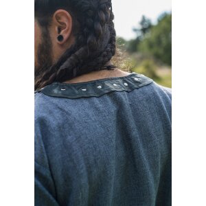 Tunique viking à manches courtes avec applications en cuir véritable - bleu gris