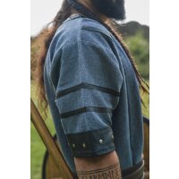 Tunique viking à manches courtes avec applications en cuir véritable - bleu gris