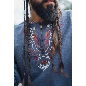 Tunique viking avec broderies - Bleu-gris