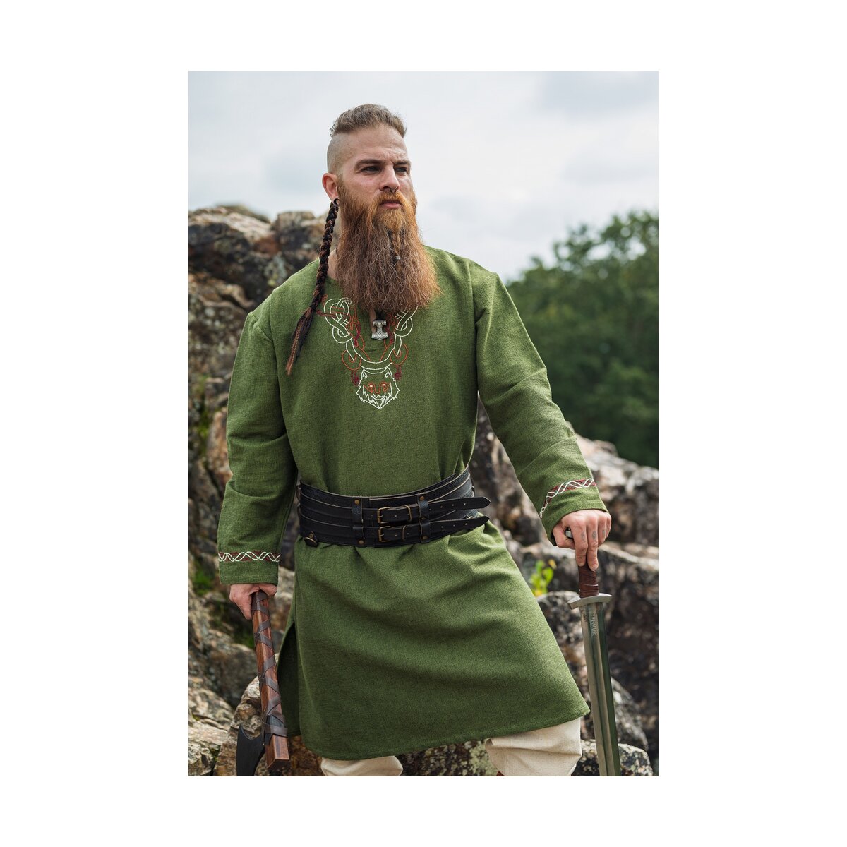 Viking Tunic with embroidery - Green