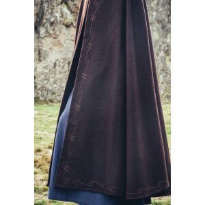 Cape médiévale en laine avec broderie brune