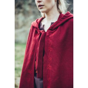 Cape médiévale en laine avec broderie rouge