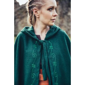 Cape médiévale en laine avec broderie verte