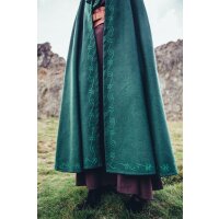 Cape médiévale en laine avec broderie verte