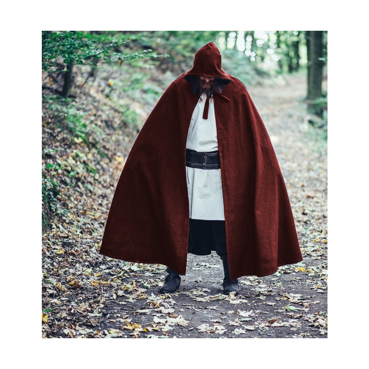 Medieval Wool Cape with long Hood red