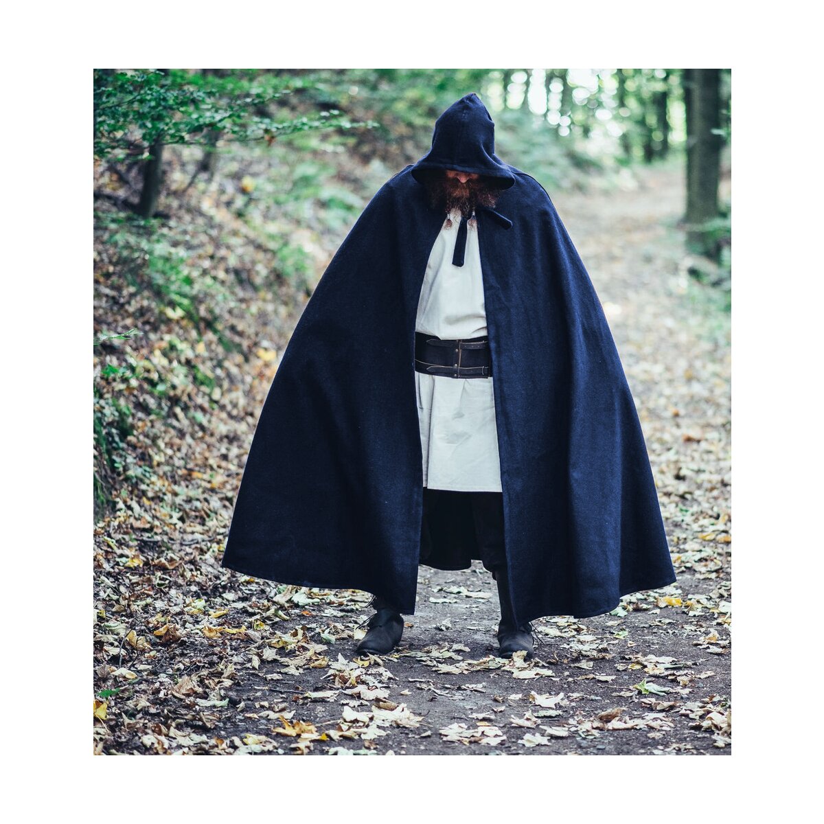 Medieval Wool Cape with long Hood blue