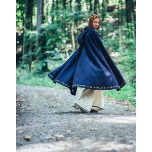 Kurzer Mittelalter Mantel mit Kapuze Wolle Blau