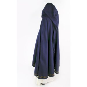 Manteau court médiéval à capuche en laine bleue