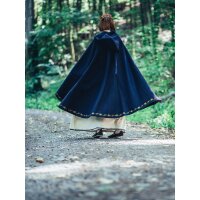 Manteau court médiéval à capuche en laine bleue