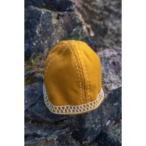 Casquette Viking en laine avec broderie jaune moutarde