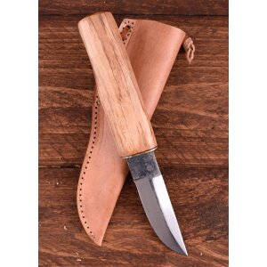 Couteau de pêche en acier inoxydable avec manche en bois et étui en cuir