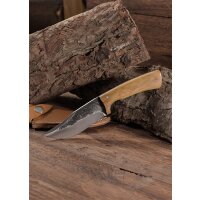 Couteau de chasse avec manche en bois dolivier, env.20 cm et étui en cuir