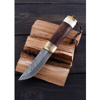 Couteau damassé avec manche en os/bois et étui en cuir