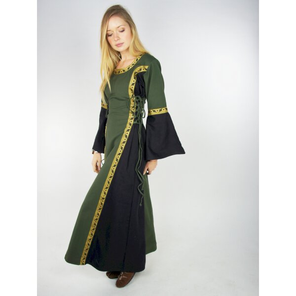 Robe médiévale avec bordure "Sophie" - Vert/noir