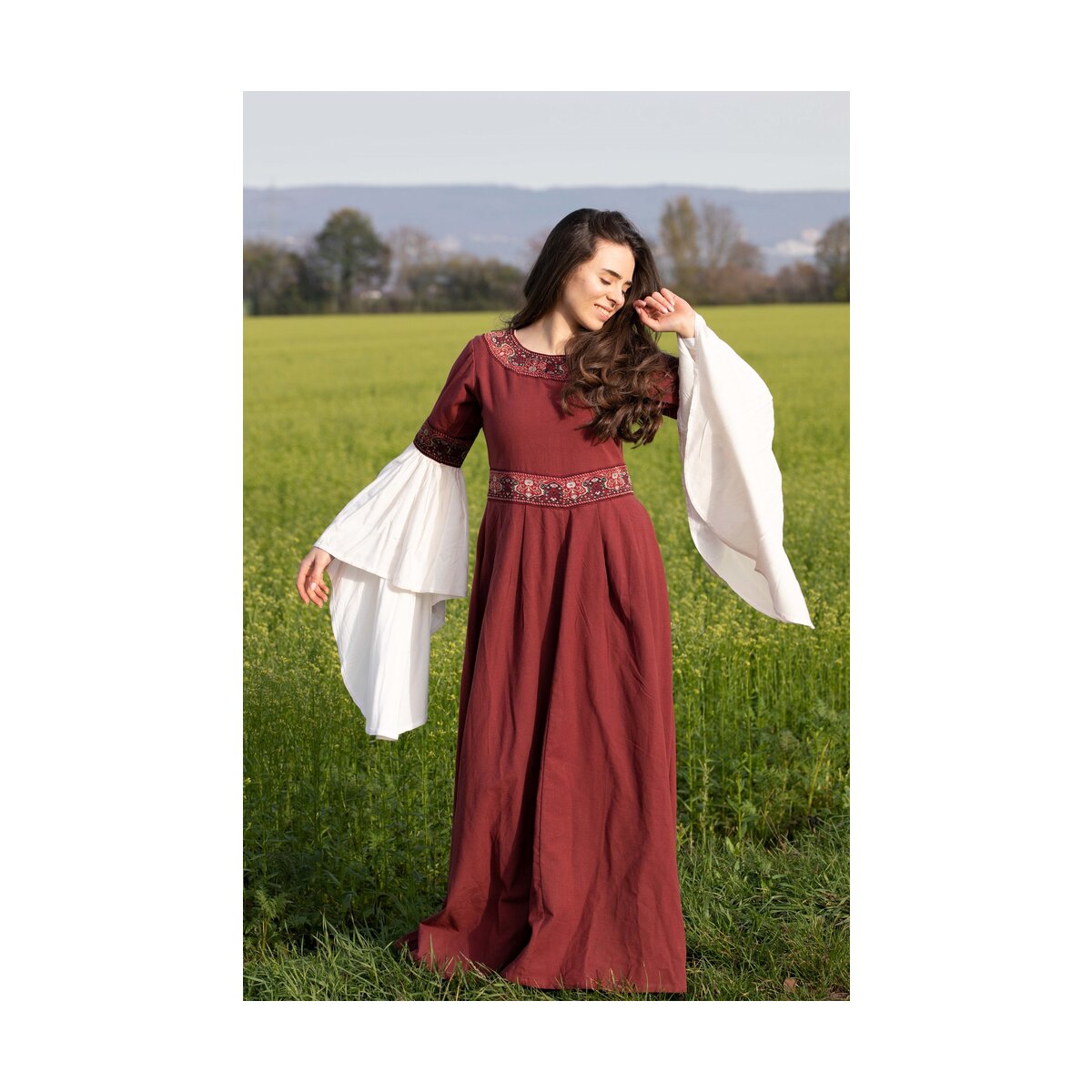 Noble Dress with Border "Yala" Red