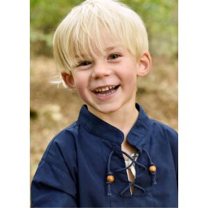 Chemise médiévale pour enfants Colin, avec lacets, bleu