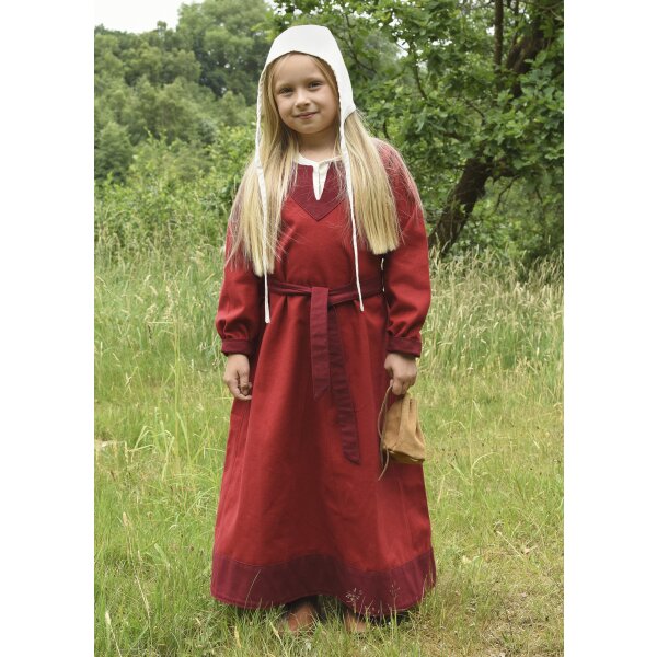 Robe viking pour enfants Solveig, manches longues, rouge/bordeaux