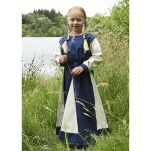 Robe viking pour enfants Solveig, bleu/naturel
