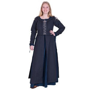 Sur-robe médiévale Marit avec lacets, bleu foncé