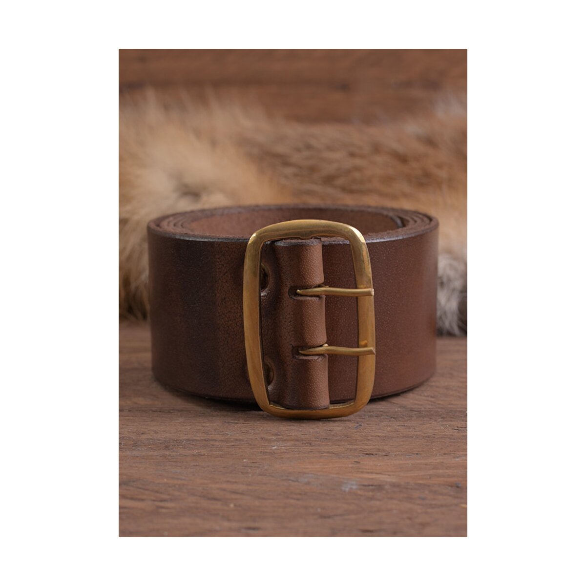 Dark brown leather belt with brass buckle app. 135cm