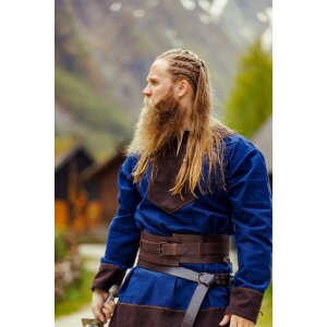 Tunique viking en laine "Roland" bleu foncé