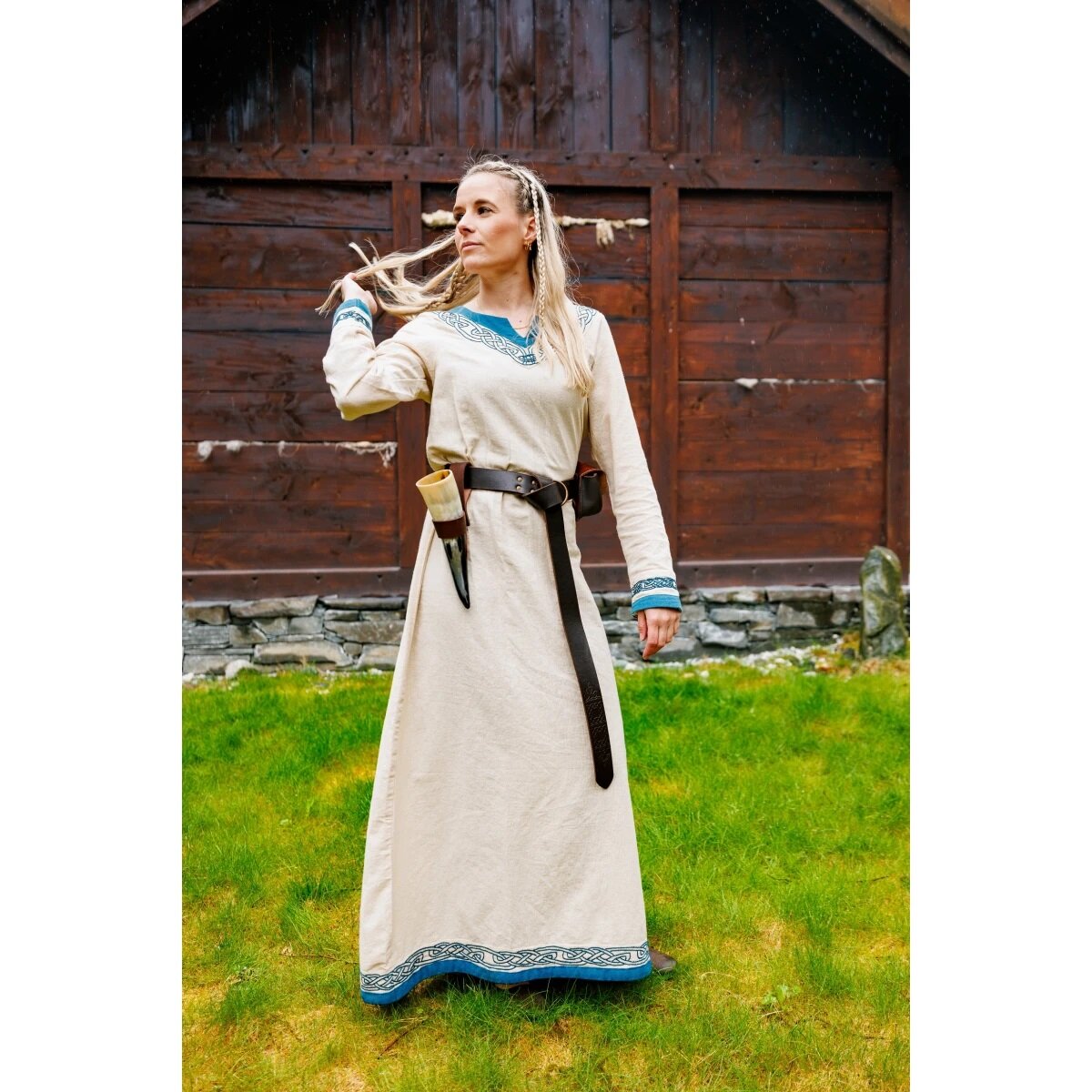 Wikinger Kleid "Lagertha" Natur/Blau