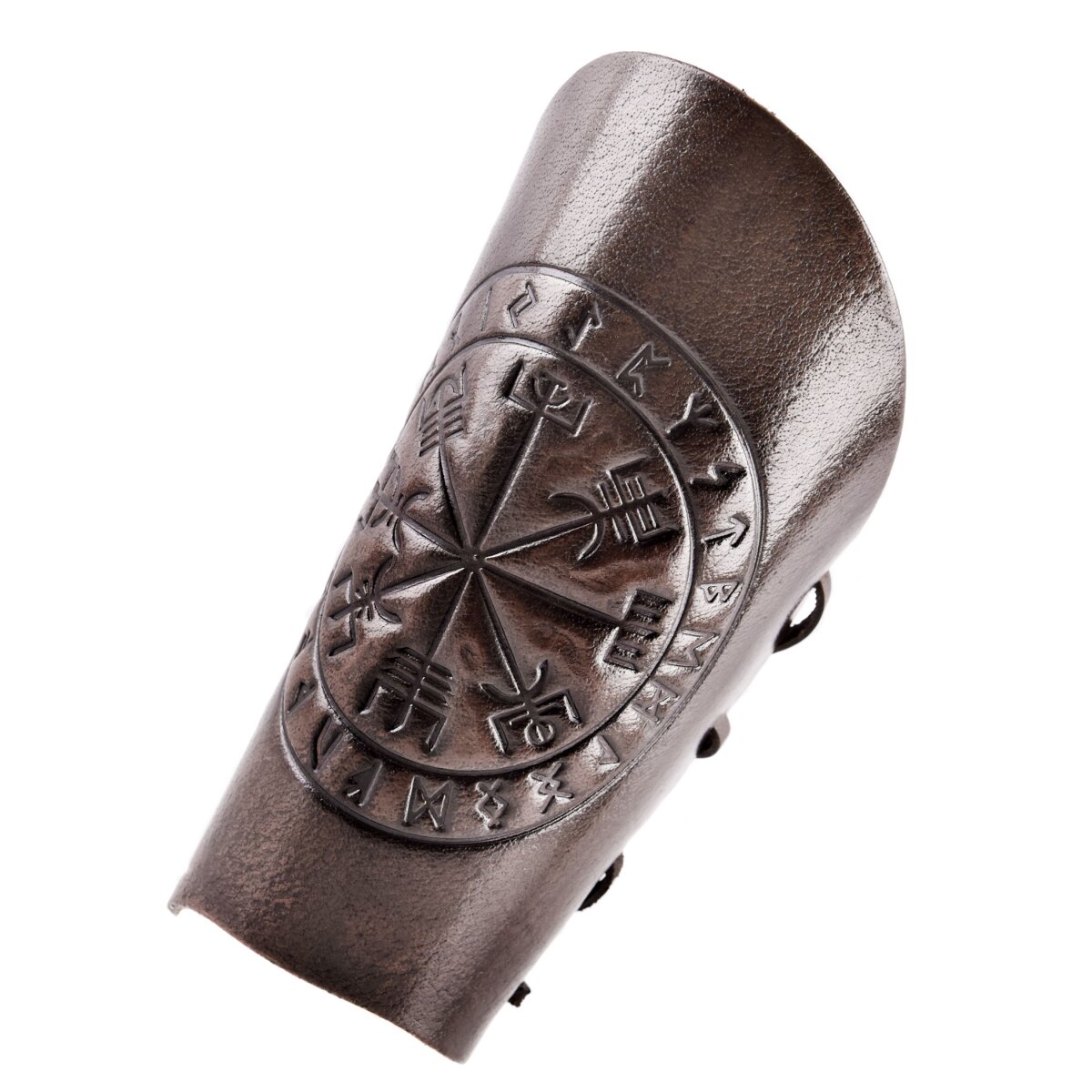 Arm guards brown leather with Vegvisir embossing