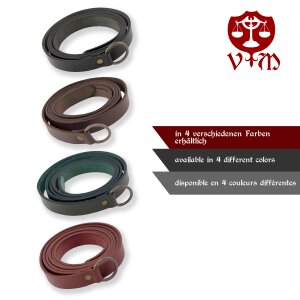 Ceinture médiévale longue en cuir avec anneau en fer, 160 cm, différentes couleurs